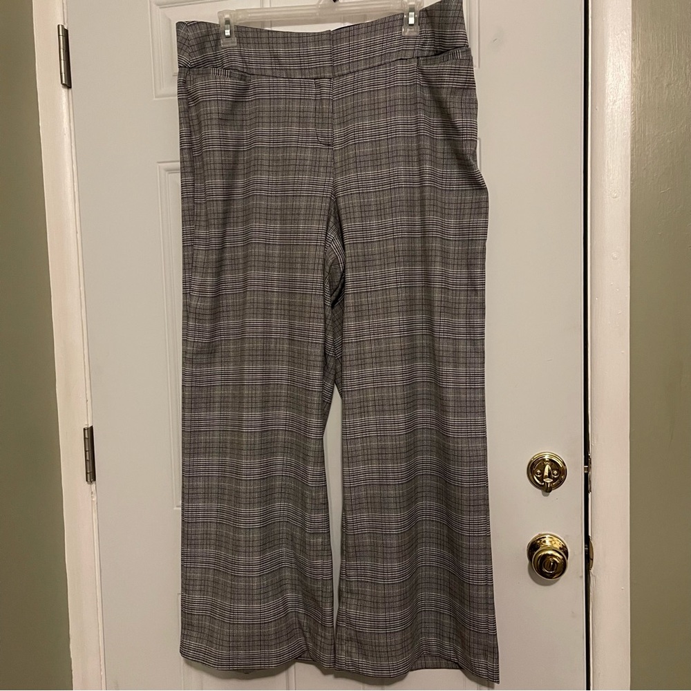 Lane Bryant Brown Plaid Wide Leg Trousers size 18